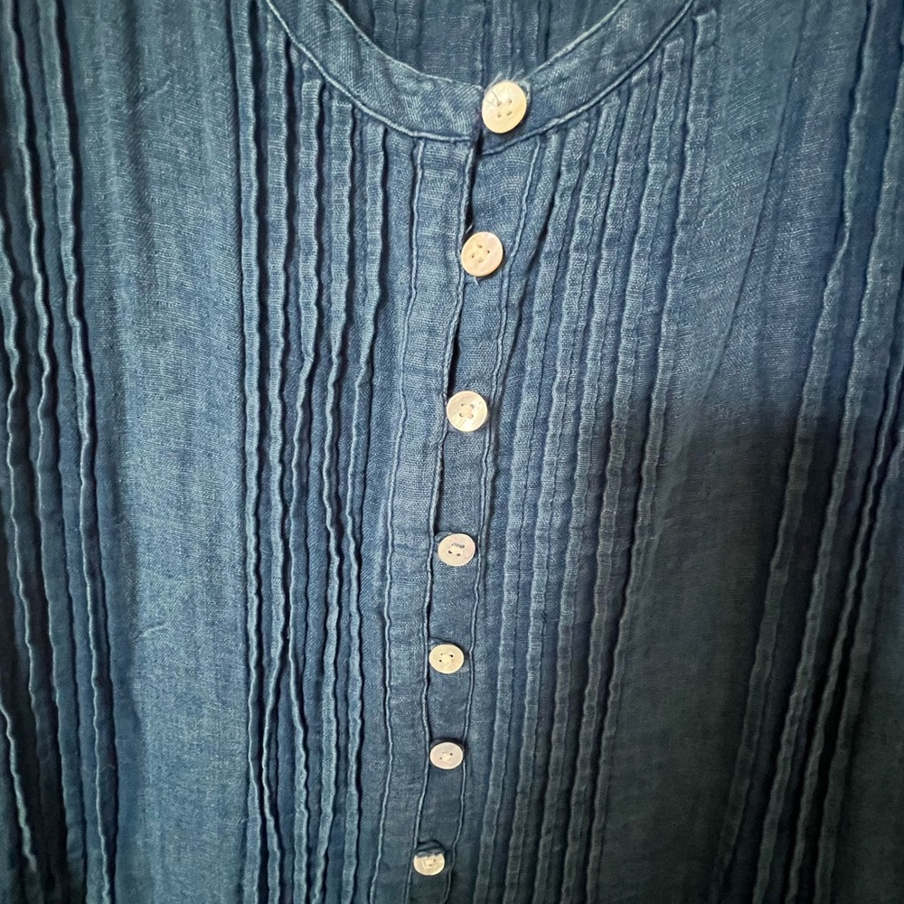 Faherty Teal Sleeveless Pintuck Midi Dress with Front Buttons - Picture 3 of 7